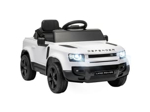 Voiture électrique suv pour enfants land rover defender 12v, télécommande, suspension, démarrage progressif, vitesse 2,7-4,5 kmh, blanche