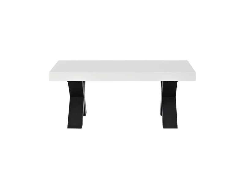  Table basse rectangulaire moderne blanc noir, plateau mdf, pieds en x, salon, chambre, balcon, bureau, design brillant, pour canapé, 100x50x40 cm  - Conforama A