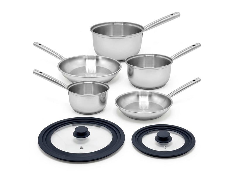  Lot de 3 casseroles 182022 cm et 2 poêles 2028 cm en inox avec couvercles fackelmann rhona 9133950B88 - Conforama A