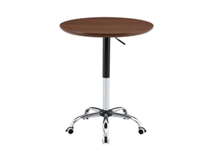 Table de salle à manger réglable en hauteur avec roulettes freinées, plateau rond, pour cuisine et bureau, noyer, ø 70 cm