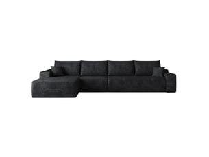 Canapé d'angle modulable compressé 4 places avec chaise longue, en velours côtelé noir