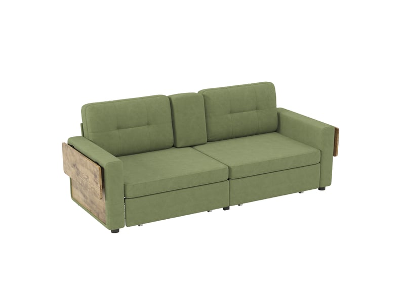  Canapé 2 places modenvie avec rangement et tablettes réglables 178 x 71 x 57,5 cm chenille vert  - Conforama A