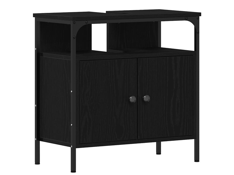  Armoire lavabo salle de bain, meuble de rangement chêne noir 60x30x60 cm  - Conforama A
