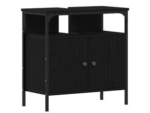 Armoire lavabo salle de bain, meuble de rangement chêne noir 60x30x60 cm