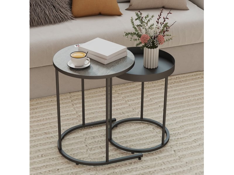  2er-set - tables d'appoint coulissantes, design plateau, métal, gris  - Conforama B