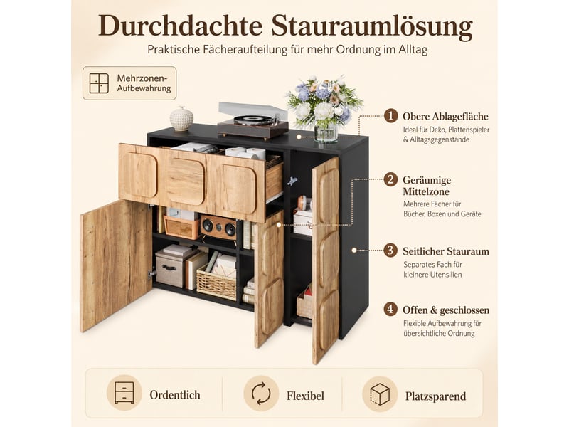  Buffet modulable avec portes et tiroirs push-to-open effet bois 107.5-158.5 cm W2845S00478 - Conforama D
