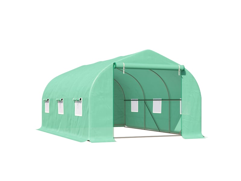  Serre tunnel de 4,5 x 3 x 2 m avec toit incliné en pe et tubes d'acier vert foncé  - Conforama B