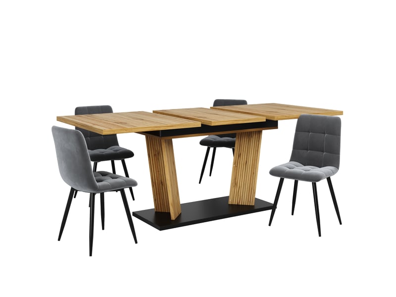  Table à manger extensible, effet bois massif, piètement stable avec pieds réglables antidérapants, finition chêne evarich - Conforama A