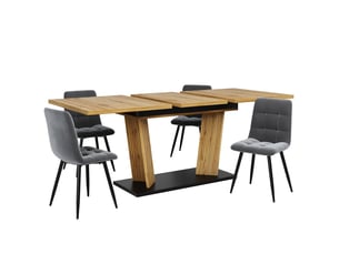Table à manger extensible, effet bois massif, piètement stable avec pieds réglables antidérapants, finition chêne