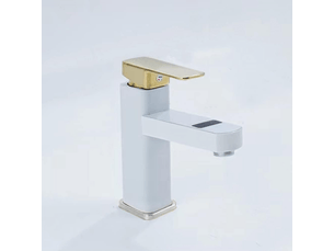 Robinet de lavabo à affichage numérique intelligent, robinet de lavabo de salle de bain (or blanc court)