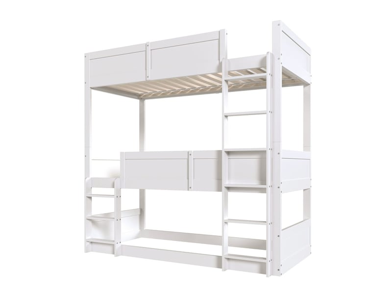  Lit superposé 3 places 90x200cm couchages bois massif - lit superposé enfant - blanc, séparable, gain de place, barrière de sécurité  - Conforama A
