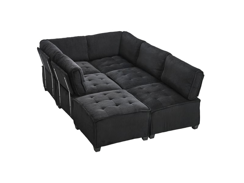 Canapé modulable 6 places en velours côtelé noir - Conforama D