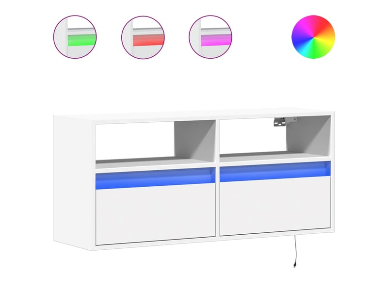 Meuble tv - banc tv - meuble de rangement mural avec lumières led blanc 100x31x45 cm - Conforama A
