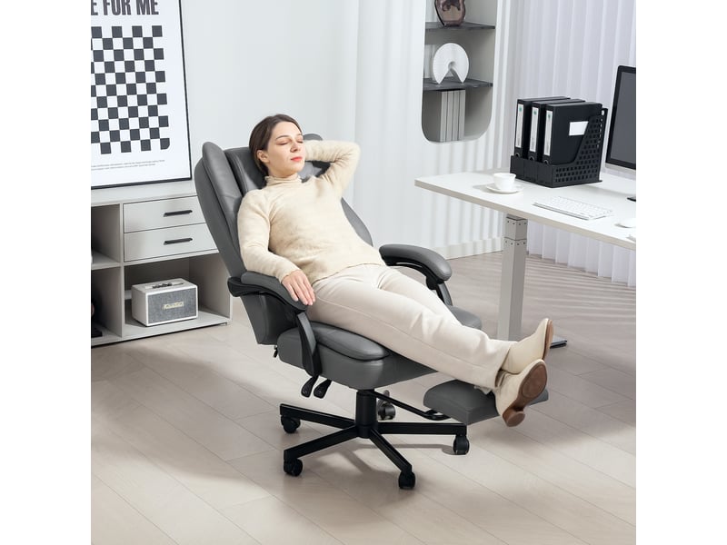  Fauteuil de bureau avec fonction massage, réglable en hauteur, dossier inclinable, rembourré, sur roulettes, gris  - Conforama C