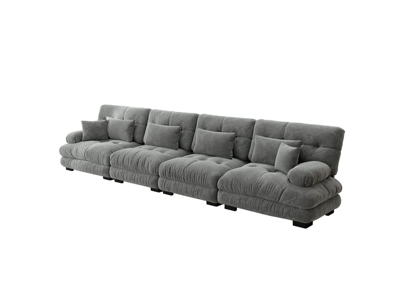 Canapé d’angle modulaire convertible 4 places en chenille gris - Conforama A