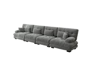 Canapé d’angle modulaire convertible 4 places en chenille gris