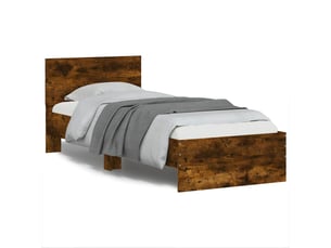 Lit adulte, lit simple, cadre de lit sans matelas avec tête de lit chêne fumé 90x200cm cf11098