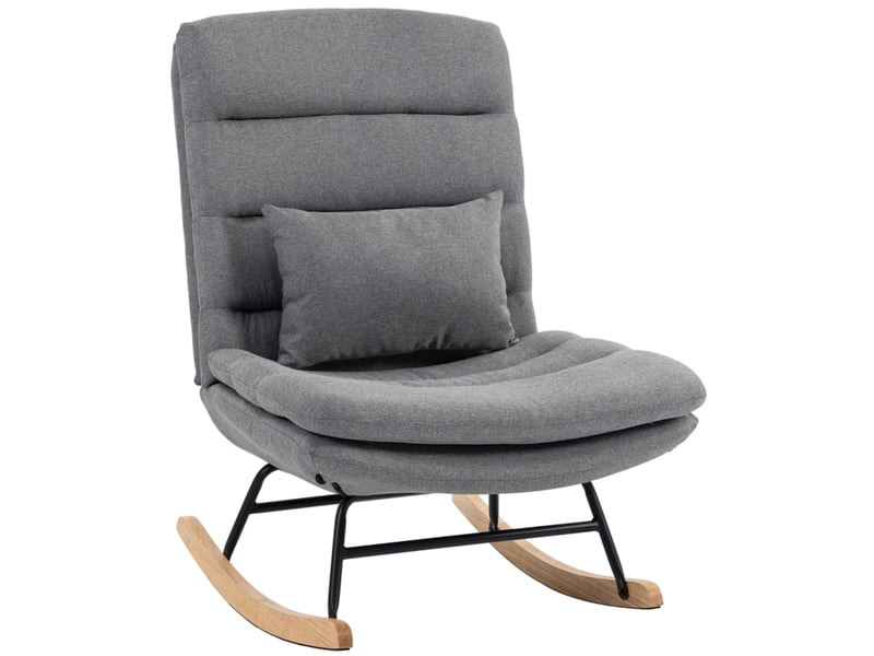  Fauteuil à bascule gris clair avec dossier haut 74 cm et assise large 72 cm, revêtement aspect lin  - Conforama A