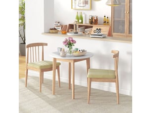 Table de cuisine 75 x 76 cm style campagne table de salle à manger rond 2 personnes bois massif blanc
