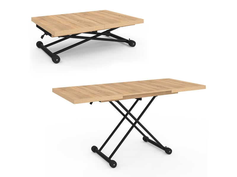 Table basse extensible relevable en table à manger rectangulaire altura bois et noir design industriel  - Conforama E