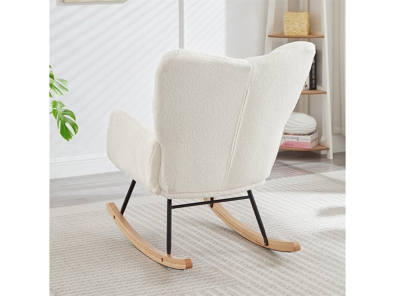  Fauteuil à bascule moderne - 69 x 89 x 101 cm - rocking chair scandinave avec pieds en bois et métal - blanc  - Conforama D