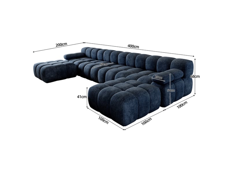 Canapé d'angle en u 4 places, 400 cm, sans montage, mousse compressée, pour salon et appartement, bleu - Conforama E
