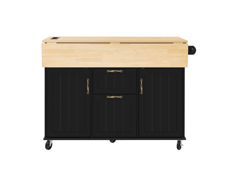 Îlot de cuisine mobile 120x40-60-80 cm avec roulettes, tiroirs et prise, mdf, noir et naturel - Conforama A