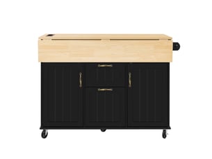 Îlot de cuisine 120x80 cm roulant pliant mdf noir et naturel