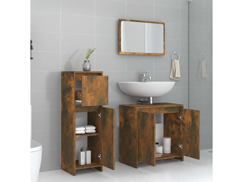  Ensemble de meubles de salle de bain 3 pcs chêne fumé cf63679  - Conforama C
