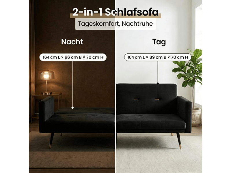  Canapé convertible, canapé-lit, noir, dossier réglable, 2 en 1, pour salon, mobilier pour espace de vie, chambre  - Conforama D