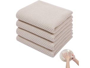 Lot de 4 torchons de cuisine,meulva,34x73x1 cm,coton,coloris blanc cassé
