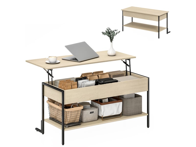  Table basse à plateau relevable avec rangement et étagère 95 x 40 x 59 cm  - Conforama A