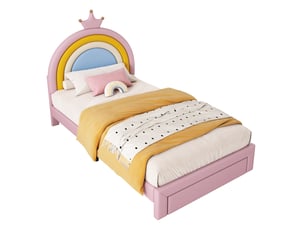 Lit avec rangement 90x200 cm OKWISH   coloris rose