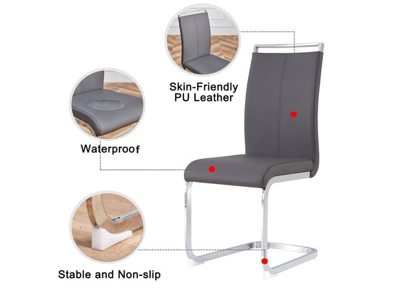  Chaise salle a manger - ensemble de 4 - métal chromé - dossier rembourré - cuir synthétique - gris gris - Conforama C