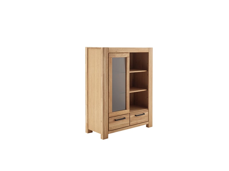  Vitrine avec 1 porte vitrée , 2 tiroirs et des étagères coloris chêne naturel - longueur 109 × profondeur 45 × hauteur 140 cm.  - Conforama A