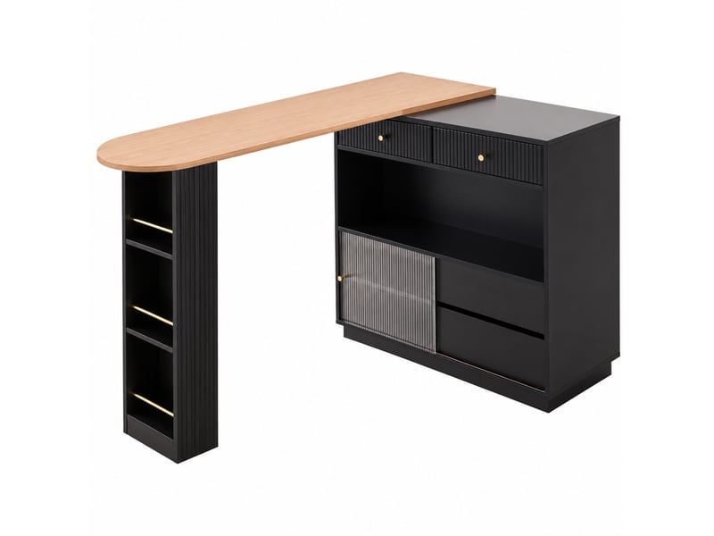  Îlot de cuisine extensible pivotant 360° avec led et rangement, noir 120 x 30 x 100 cm  - Conforama A