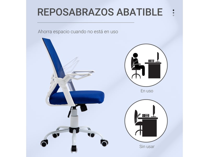 Chaise de bureau ergonomique bleue avec accoudoirs rabattables et hauteur réglable 62,5x55x94-104 cm - Conforama W