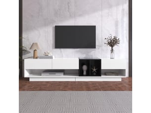 Meuble tv avec 3 tiroirs et 2 niches pour salon en panneaux de particules 190×40×42 cm noir et blanc