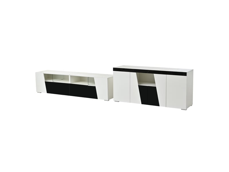  Ensemble meuble tv et buffet 180 x 38,5 x 45 cm – blanc et noir – led bluetooth et rangement lumineux  - Conforama D