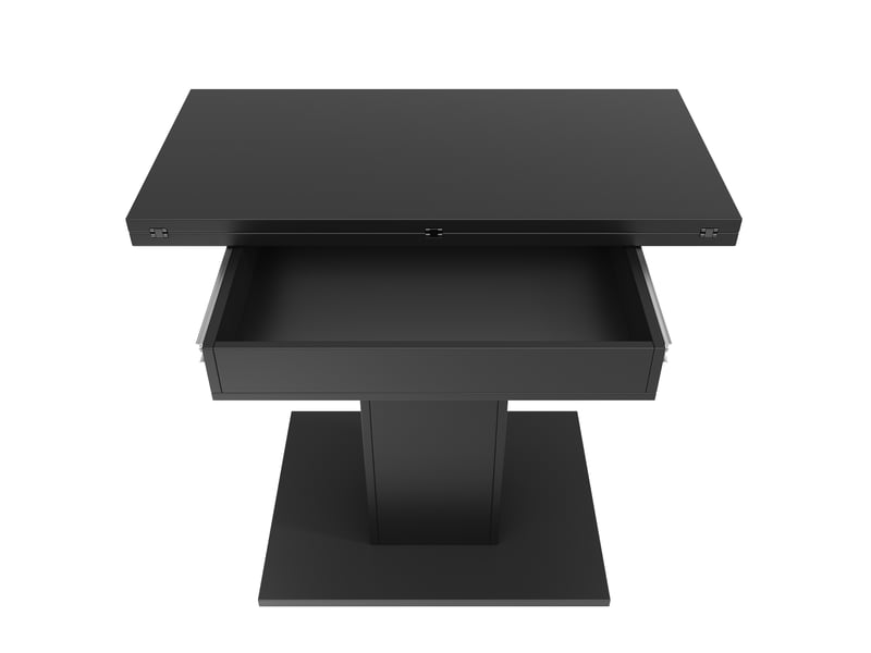  Table à manger extensible carrée, plateau rabattable et rangement, 60 à 120 × 120 × 75,1 cm, noire  - Conforama E