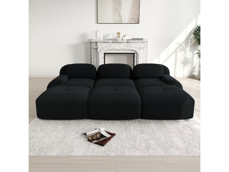  Canapé modulable 3 places en velours côtelé noir, 298 x 178 x 70 cm, sans armature, sans montage, livré compressé, base antidérapante, pour le salon CARDUME ESTIVAL - Conforama B
