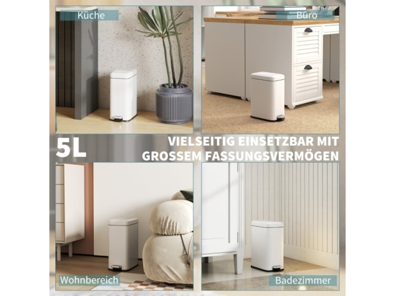 Poubelle à pédale blanche 5 l avec couvercle et bac intérieur, métal, 29,2x14x32 cm - Conforama D