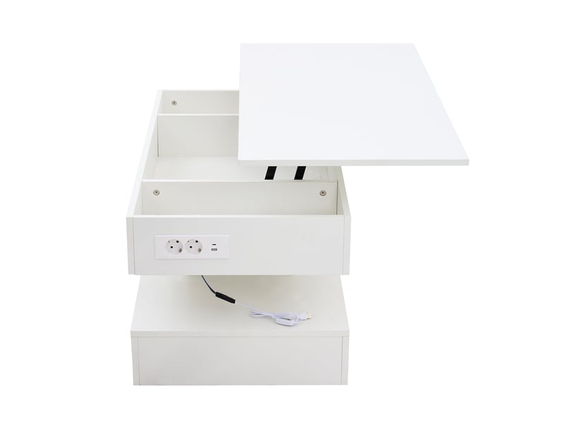  Table basse de salon 100x50x56cm avec led, espace de rangement, levage, style de design, aggloméré, blanc  - Conforama E