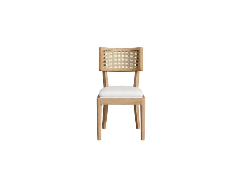 Lot de 2 chaises en bois massif, dossier rotin, assise en lin – style moderne, salle à mangersaloncafé – coloris bois - Conforama A