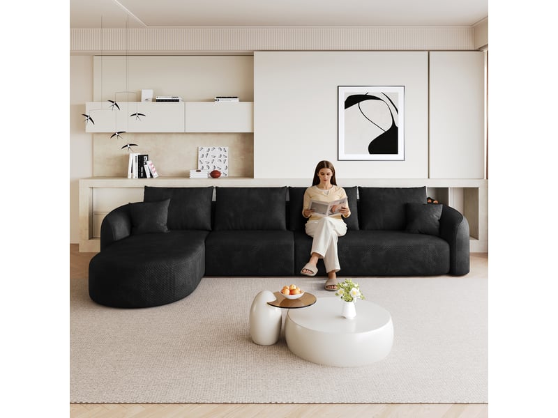  Canapé d'angle modulable noir sans montage 336 cm 5 places en chenille  - Conforama W