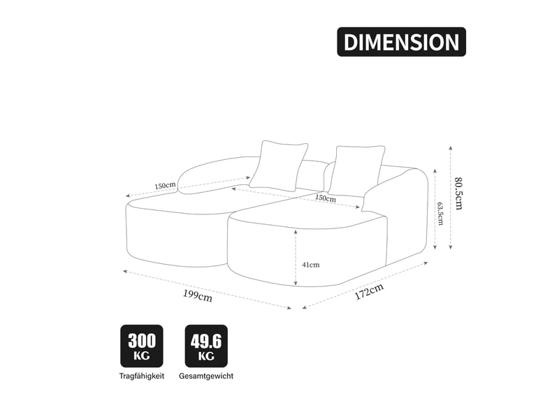  Canapé modulable 2 places avec chaise longue en chenille gris  - Conforama E
