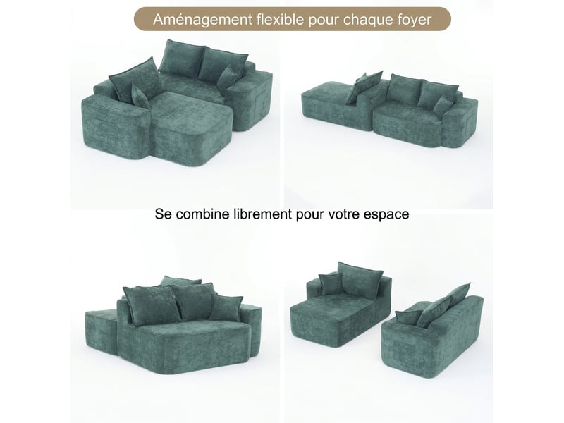 Canapé d'angle vert modulable chenille avec méridienne 262cm - assise profonde 4 places - Conforama W