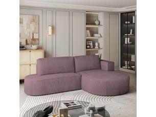 Canapé d'angle droit convertible <strong>MASSENO</strong> <strong></strong> 3 places Velours côtelé violet avec coffre de rangement