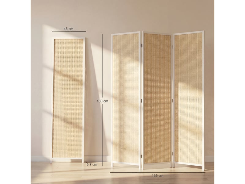  Paravent en bois séparateur de pièce closion de séparation pliable 3 panneaux blanc 135 x 180 cm  - Conforama C