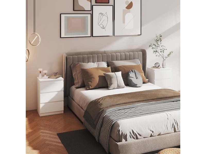  Lot de 2 tables de chevet blanches, 3 tiroirs chacune sans poignées, mdf mélaminé, 40 x 30 x 59,5 cm  - Conforama B